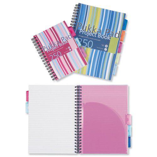 Pukka Pads Réf Proba4 Cahier De Projet Couverture Plastique 5 Intercalaires Reliure Intégrale 80 G/M Ligné 250 Pages A4 Couleurs Assorties Lot De 3 Import Royaume Uni