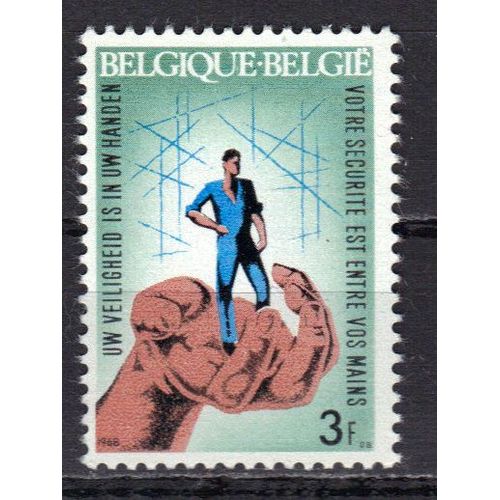Belgique 1968 : Campagne Contre Les Accidents Du Travail - Timbre 3 F. Turquoise, Noir, Bleu Et Lilas-Brun Neuf **