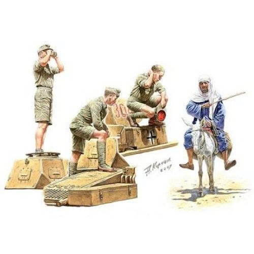 Figurines 2ème Guerre Mondiale : Tankistes Allemands Afrika Korps Et Civil Arabe