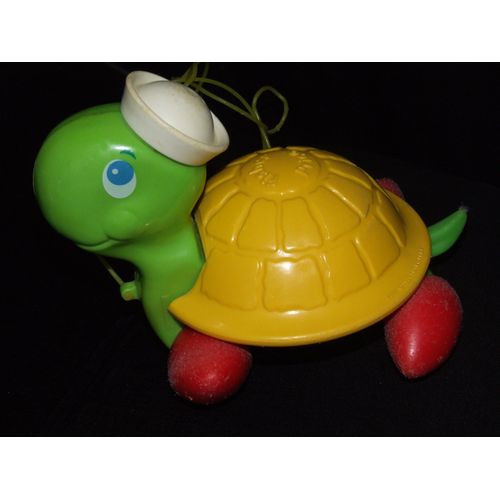Tortue À Tirer Fisher Price Ancien Vintage 1977 Verte Jaune Et Rouge