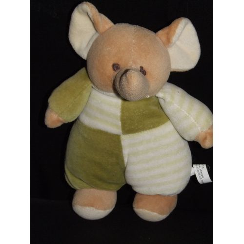 Elephant Maxita Doudou Vert Beige Peluche A Grelot De 20 Cm