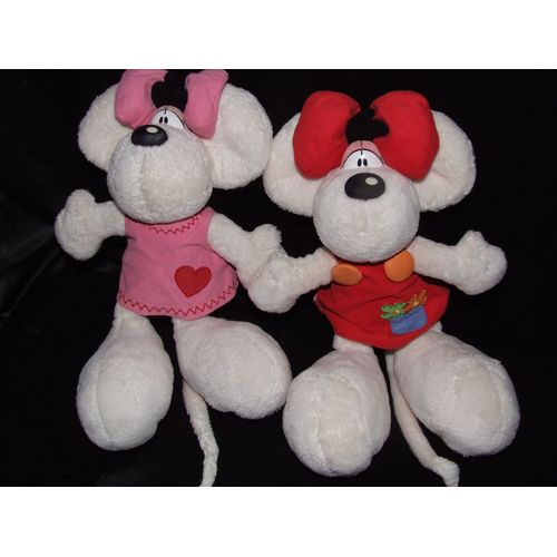 Diddlina Doudou Blanc Rose Et Blanc Rouge Peluche De 38 Cm Lot De 2