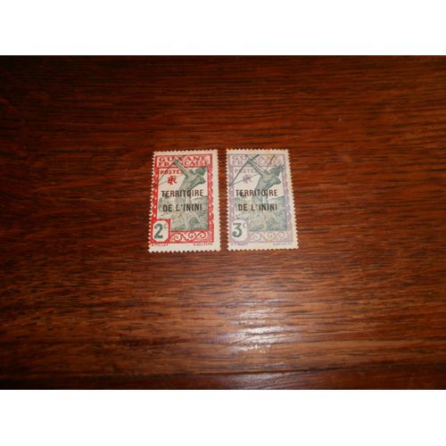 2 Timbres Du Territoire De L'inini : Timbres De Guyane Surchargés N° 1 Et 2  Y&t.  (1932 - 1938).