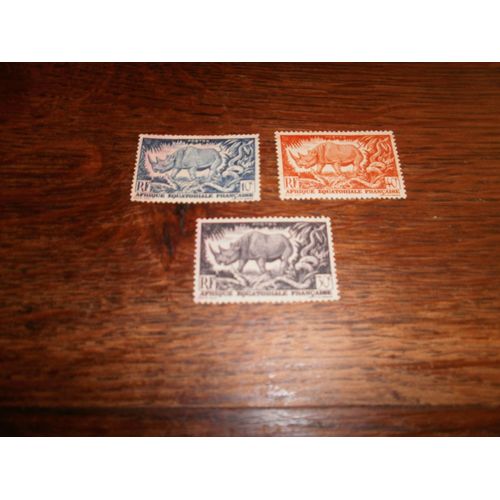 3 Timbres D'afrique Équatoriale Française N°208, 209 Et 210. (1947).   Rhinocéros.