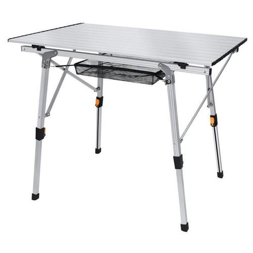 Aufun Table De Camping Table Pliante Avec Cadre En Aluminium, 90x52x45cm, Argent