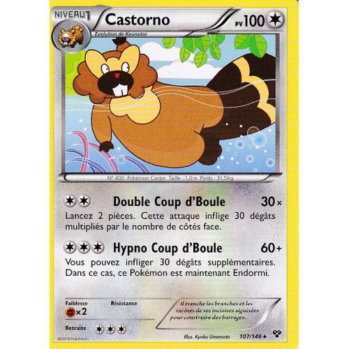 Carte Pokemon - Castorno - 107/146 - Rare - 100 Pv - Edition X Et Y -
