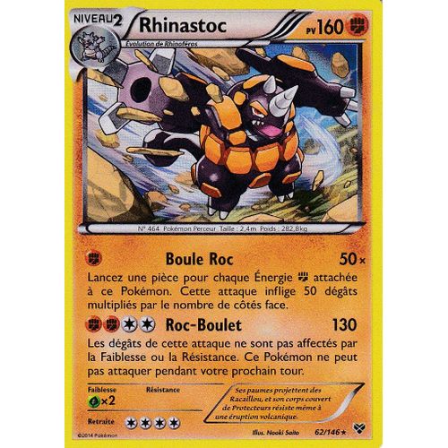 Carte Pokemon - Rhinastoc - 62/146 - 160 Pv - Holo Rare - Edition X Et Y - Version Francaise -