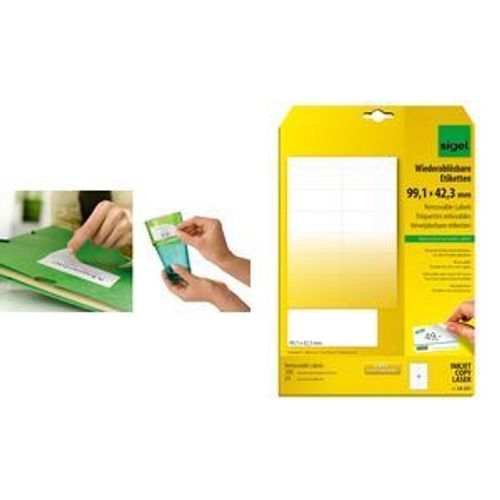 Sigel La216 Paquet De 25 Feuilles A4 Pour 250 Étiquettes Amovibles Aux Bords Arrondis 96 X 50,8 Mm Pour Photocopieur Et Imprimante Laser Et Jet D'encre Blanc