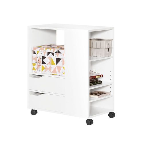 Sobuy Caisson De Bureau À 2 Tiroirs Support Imprimante Sur Roulettes Meuble De Rangement Bureau Mobile Avec Étagères Ouvertes Pour Documents Format A4 Blanc Hlp 71x60x35cm Fbt129-W