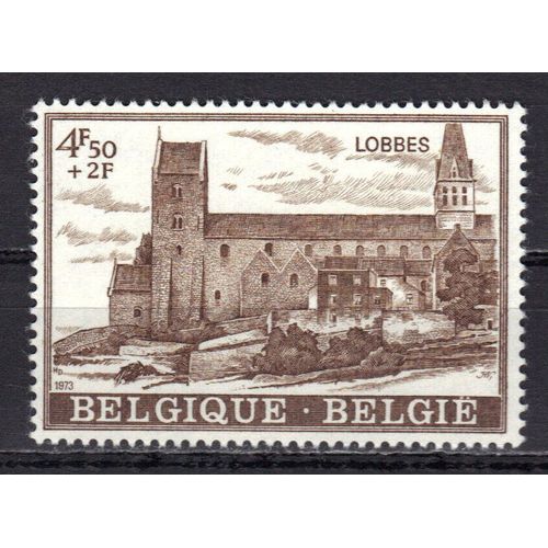 Belgique 1973 : Abbaye : Collégiale Saint-Ursmer, À Lobbes - Timbre  4 F. 50  + 2 F. Brun Neuf **