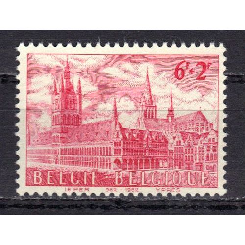 Belgique 1962 : Surtaxe Au Profit Des Oeuvres Culturelles : Chefs-D'oeuvre D'architecture : Halles D'ypres - Timbre 6 F. + 2 F. Rouge Neuf **