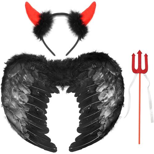 Ange De Ailes Noire, Ailes Noire D¿¿Guisement Avec Halo Et Magic Wand, Black Wings Angel Costume Women, Wings Costume Angel Wings Decoration