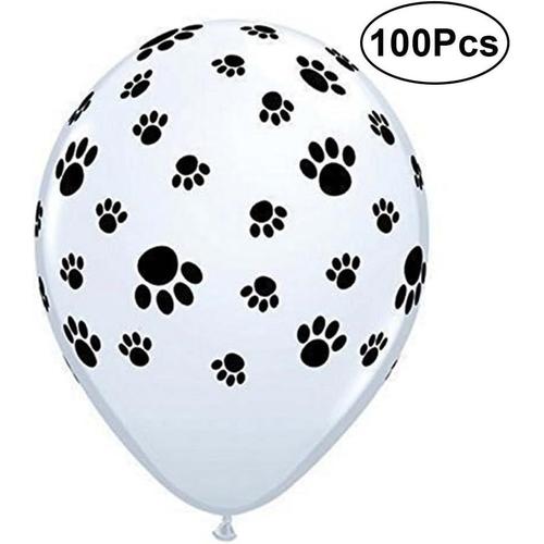 Ballons De Chien 12 Pouces - 100pcs Ballons En Latex Blancs Avec Des Empreintes De Patte De Chien, D¿¿Coration De F¿¿Te D'anniversaire De Mariage Pet