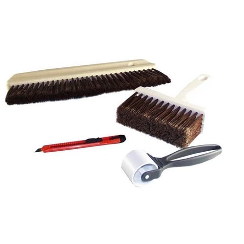 Lot pour tapissier - NESPOLI - brosse à encoller, balai colleur, roulette, cutter 9mm - Marron Vinyl