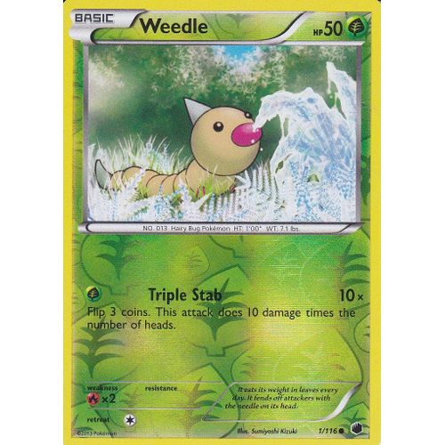 Carte Pokemon - ( Weedle ) - Aspicot - 1/116  - Reverse - Edtion Glaciation Plasma - ( Plasma Freeze ) - Version Anglaise -