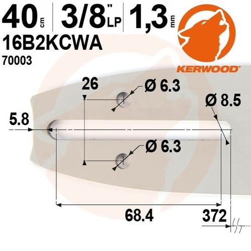 Guide tronçonneuse Kerwood. 40 cm. 3/8"LP. 1,3 mm