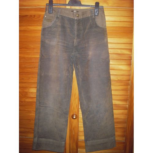Pantalon Homme Mi Velours/Mi Tissu De Marque Hpw ,De Couleur Vert Kaki Reflets Marron ,Taille 36 .