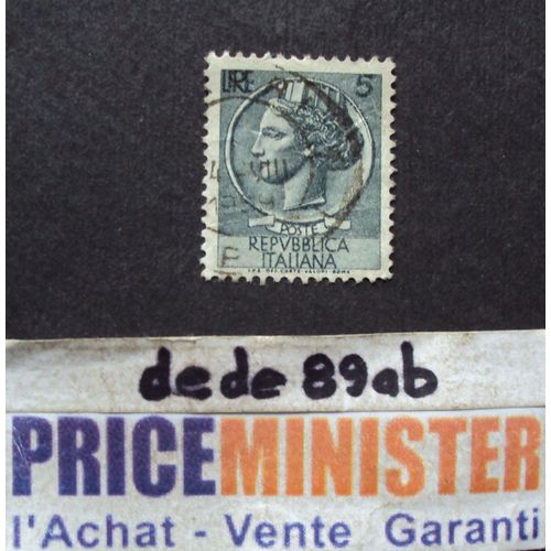 Italie..  5 Lire Répubblica Italiana : Italia . Oblitéré.