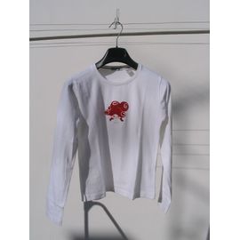 T-Shirt Zara , Blanc Motif Rouge, Manches Longues, Taille 16 Ans