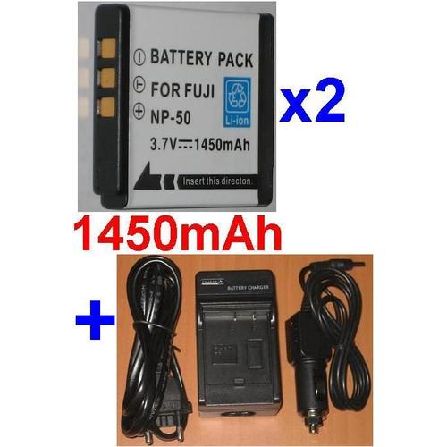 Chargeur + 2 Batteries Pour FUJI NP-50 NP50, KODAK KLIC-7004 KLIC7004, Easyshare V1003 M1033 V1233