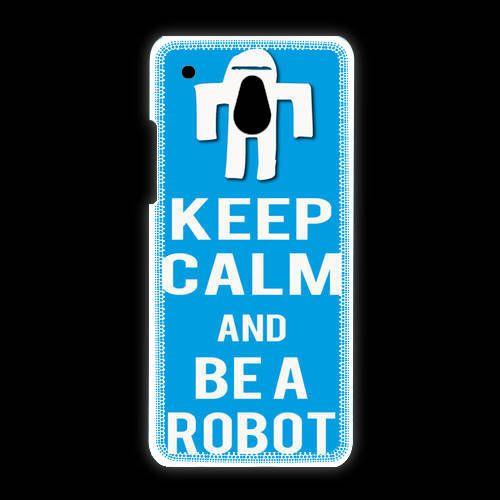 Coque Htc One Mini Keep Calm Be A Robot Cyan