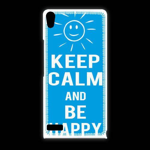 Coque Huawei Ascend P6 Keep Calm Be Happy Cyan