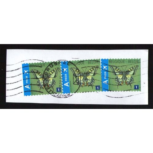 Belgique Lot 3 Oblitérés Used Stamps Sur Fragment Papillon Butterfly