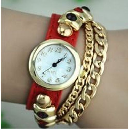 Montre Bijou Femme Fille Fashion Tendance Clubing Bling Swag - Gem + Double Chaine - Bracelet Simili Cuir