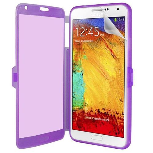 Samsung Galaxy Note 3 N9000 N9002 N9005 : Coque Etui Housse Pochette Silicone Gel Format Livre Rabat Couleur  Violet + Film D'écran