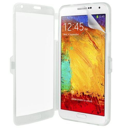 Samsung Galaxy Note 3 N9000 N9002 N9005 : Coque Etui Housse Pochette Silicone Gel Format Livre Rabat Couleur  Blanc + Film D'écran