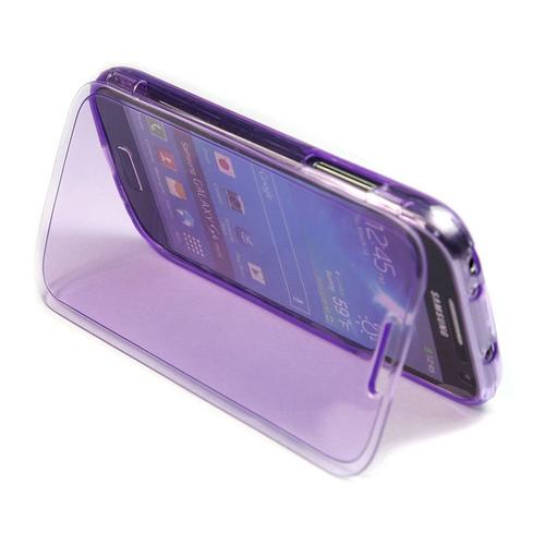 Samsung Galaxy S4 Iv Mini I9190 I9195 : Coque Etui Housse Pochette Silicone Gel Format Livre Rabat Couleur  Violet + Film D'écran
