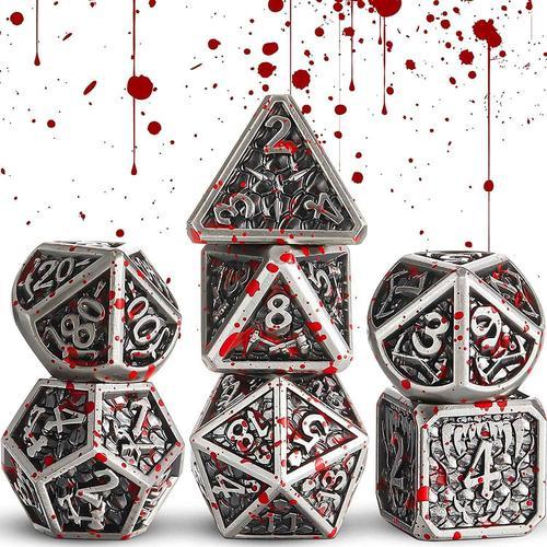 7 Pièces Blood Splatter Dice Set, Metal Bloodstained Polyhedral Dice Metal 7-Die Dice Set Pour Tabletop Role Playing Games