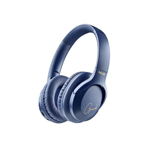 NGS Artica Greed - Écouteurs avec micro - circum-aural - Bluetooth - sans fil, filaire - jack 3,5mm - bleu