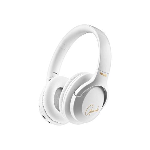 NGS Artica Greed - Écouteurs avec micro - circum-aural - Bluetooth - sans fil, filaire - jack 3,5mm - blanc
