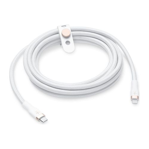 Belkin BoostCharge Pro Flex - Câble Lightning - 24 pin USB-C mâle pour Lightning mâle - 3 m - Certifié MFI - blanc