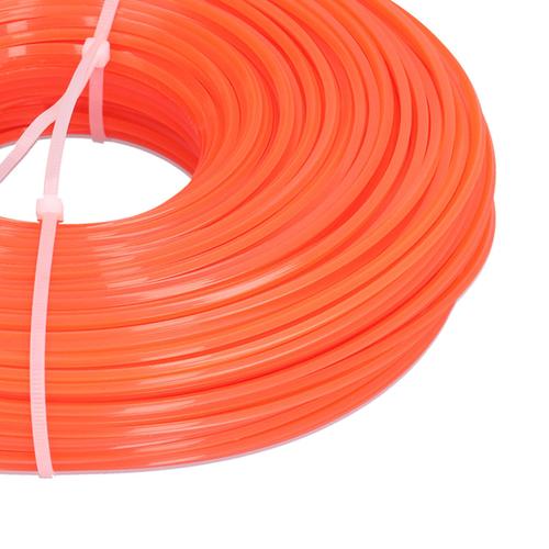 Ligne de coupe 100 m, cordon carré en nylon de 2,4 mm, ligne de débroussailleuse à essence (modèle : carré orange 2,4 mm x 100 m)