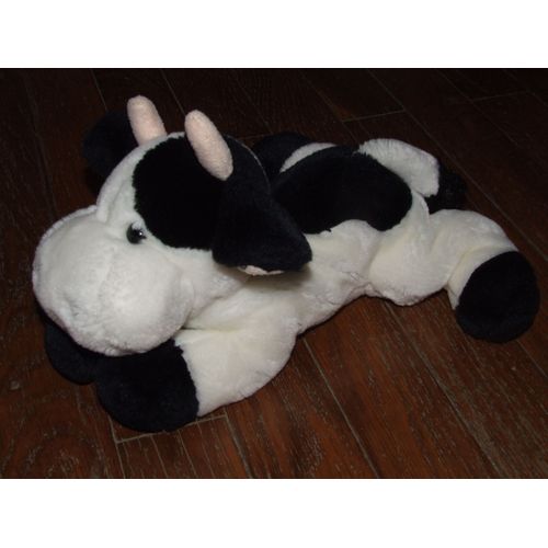 Vache Lascar Doudou Blanc Noir Allongé Peluche De 30 Cm