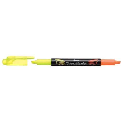 Pentel Surligneur "Twin Checker", 2 Pointes, Jaune/Orange
