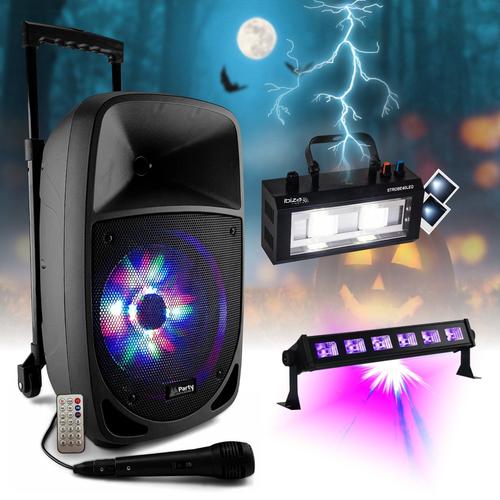 Enceinte sur batterie USB Bluetooth 300W PARTY-8LED Karaoke Micro - Stroboscope STROBE40LED - Effet Lumière Noire LED-UVBAR6 Ibiza