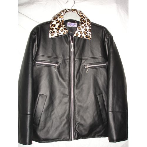 Parka Similicuir Noir Col Amovible Motif Léopard T 38/40