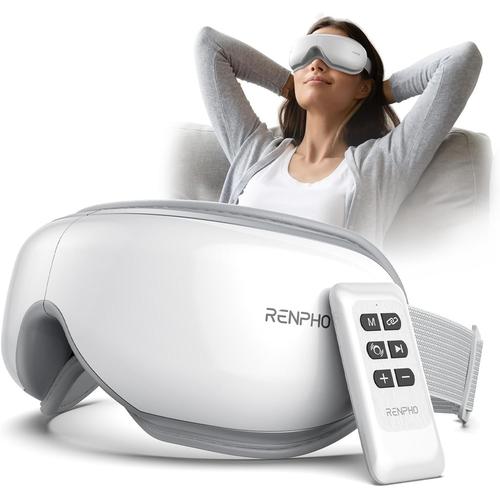 Renpho Masseur Oculaire Avec Télécommande Et Chaleur, Masque De Massage Des Yeux Rechargeable Avec Musique Bluetooth Pour Soulager La Fatigue Oculaire, Poches Oculaires Sec Améliorer Le Sommeil