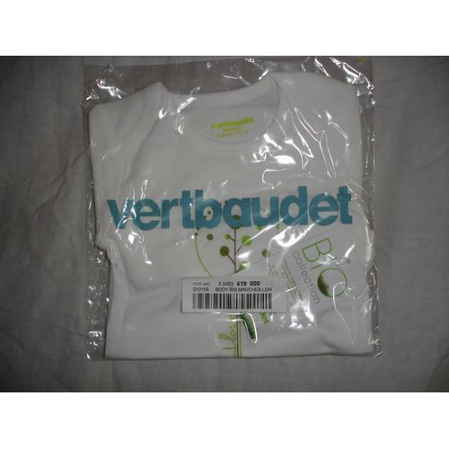 Body Blanc Manches Longues "Vertbaudet" 6 Mois