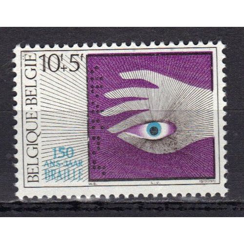 Belgique 1975 : 150è Anniversaire De L'écriture Braille - Timbre 10 F. + 5 F. Noir, Lilas Et Bleu Neuf **