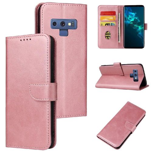 Étui Pour Samsung Galaxy Note8 Protection Complète Avec Porte-Cartes Kickstand Fibre De Carbone Magnétique Insertion De Carte Coque En Cuir Folio Flip - Couleur Rose