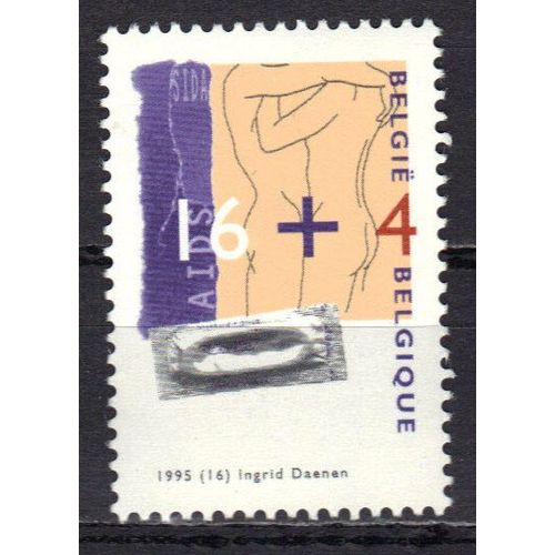 Belgique 1995 : Solidarité : Lutte Contre Le Sida : Préservatif Et Silhouettes D'un Couple - Timbre 16 F. + 4 F. Multicolore Neuf **