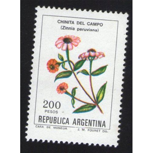 Argentine Timbre Stamp Fleur Flower Chinita Del Campo Zinnia Peruviana 200 Pesos