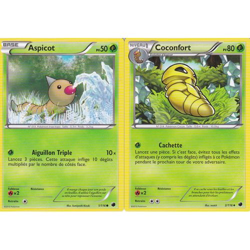 2 Cartes Pokemon - Coconfort 2/116 + Aspicot 1/116 - Glaciation Plasma -