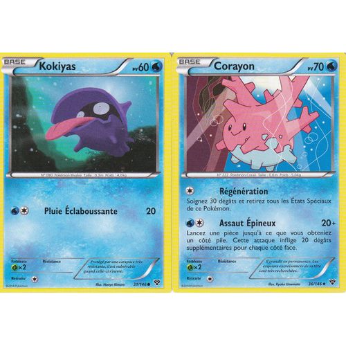 2 Cartes Pokemon - Kokiyas 31/146 + Corayon 36/146 - Edition X Et Y -