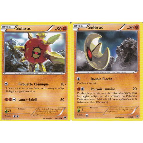2 Cartes Pokemon - Solaroc 64/146 + Seleroc 63/146 - Edition X Et Y -