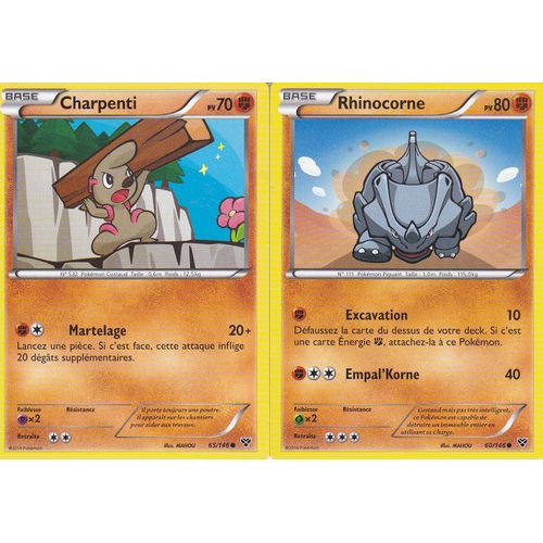 2 Cartes Pokemon - Charpenti 65/146 + Rhinocorne 60/146 - Edition X Et Y -